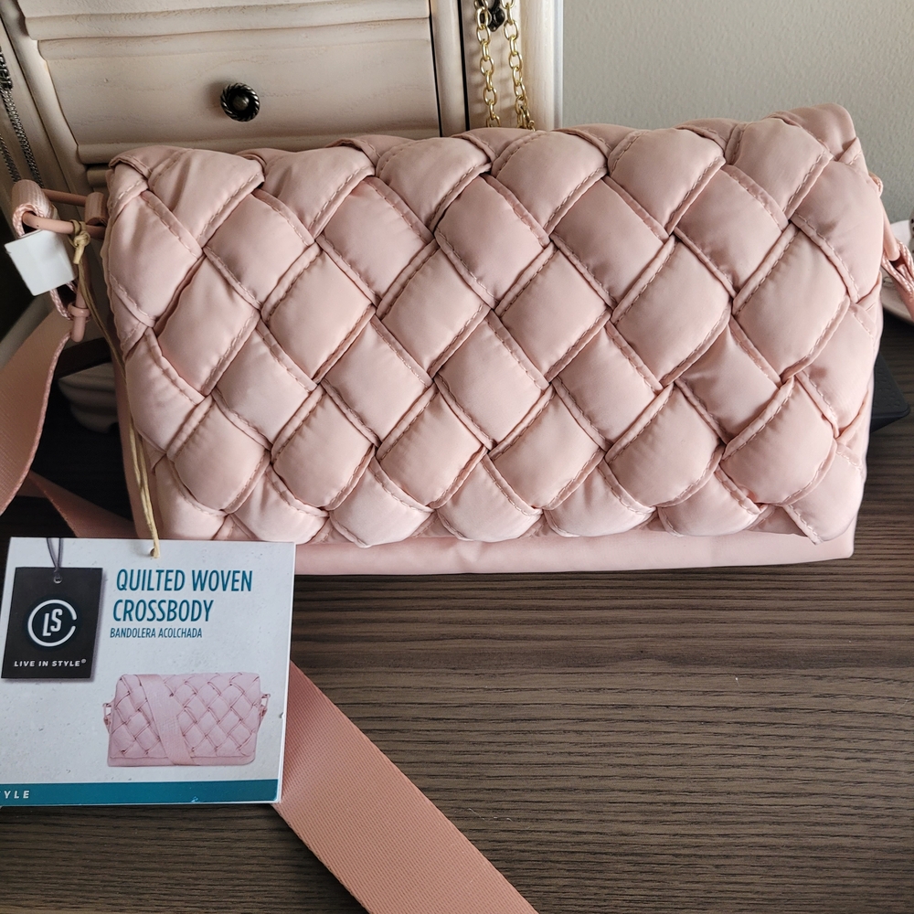 Quilted Woven Crossbody Bag - Soft Pink